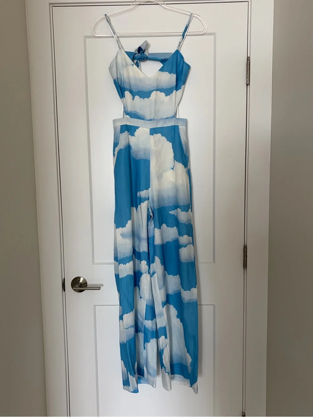 Mara Hoffman Blue & White Cloud-Print Spaghetti-Strap Jumpsuit - Picture 2 of 4